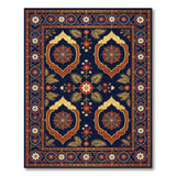 Navy Traditional Persian Area Rug with Gold Floral Medallions