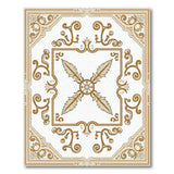 Ornate Gold Feather Floral Border Area Rug