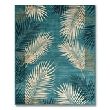 Coastal Beach Palm Teal Palm Frond Coastal Area Rug
