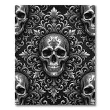 Black and White Ornate Skull Black White Area Rug