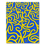 Yellow Swirl Abstract Area Rug on Deep Blue