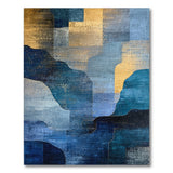 Textured Blue Teal Gold Geometric Abstract Area Rug