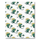 Emerald Green Leaf Golden Flower Pattern Area Rug