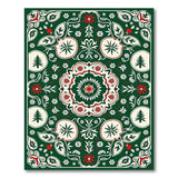 Festive Emerald Green Poinsettia Pine Tree Rug