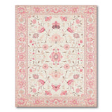 Pink Floral Persian Area Rug with Butterflies