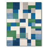 Geometric Blue Green Block Area Rug