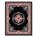 Ornate Black Persian Medallion Rug with Red Borders