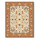Cream Persian Floral Area Rug with Terracotta Border