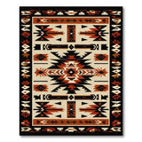 Washable Southwestern Tribal Area Rug, Terracotta & Black Geometric, Low Pile Non-Slip