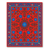 Vibrant Red Persian Floral Rug with Blue Motifs