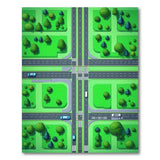 Vibrant Green Cartoon City Street Area Rug