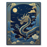 Majestic Navy Dragon Moonlit Clouds Area Rug