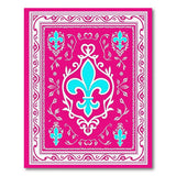 Vibrant Pink Teal Fleur-de-Lis Area Rug