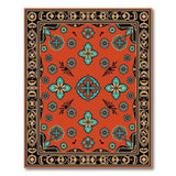 Vibrant Orange Persian Rug with Teal Florals