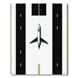 Cartoon Airplane Runway Black White Area Rug