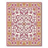 Opulent Pink Gold Floral Border Rug