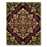 Opulent Gold Filigree on Burgundy Area Rug