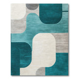 Blue and Teal Teal Grey Abstract Geometric Area Rug