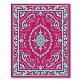 Teal Ornate Persian Medallion Area Rug on Red