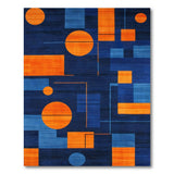 ODIKA Washable Abstract Geometric Area Rug, Modern Blue & Orange Low Pile Non-Slip Rug