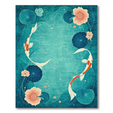 Serene Teal Koi Fish Lotus Area Rug