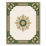 Ornate Green and Gold Medallion Area Rug