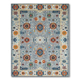 Gray Persian Area Rug with Vibrant Floral Medallions