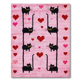 Playful Black Cats Climbing Pink Heart Rug