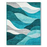 Teal Blue Layered Wave Area Rug