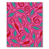 Vibrant Pink Teal Leaf Red Feather Boho Area Rug