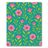 Vibrant Pink Daisy Floral Teal Area Rug