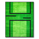Vibrant Green Black Frame Geometric Area Rug