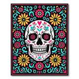 ODIKA Sugar Skull Washable Rug - Day of the Dead Floral Low Pile Non-Slip Area Rug