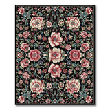 Black Persian Floral Area Rug with Pink Peonies