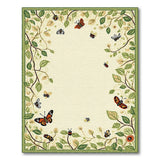 Whimsical Green Vine Butterfly Bee Area Rug