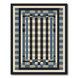 Blue Grey Geometric Plaid Frame Area Rug