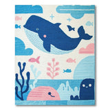 Kids Cartoon Blue and Teal Playful Whale Ocean Kids Area Rug
