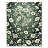 Vintage White Morning Glory Rose Teal Area Rug