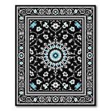 Teal Accent Black Persian Floral Rug