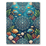 Teal Mandala Underwater Sea Life Area Rug