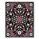 Pink Rose Floral Vintage Area Rug on Black