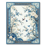 ODIKA Washable Chinoiserie Blue and White Floral Area Rug - Low Pile Non-Slip Pet & Kid Friendly