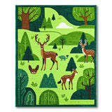 Whimsical Green Forest Deer Wildlife Area Rug