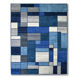 Blue Gray Geometric Block Area Rug
