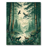 Misty Forest Deer Family Area Rug