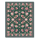 Emerald Green Blush Pink Floral Vintage Rug