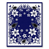 Whimsical Black Cat Floral Navy Area Rug