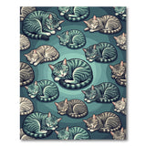 Dreamy Sleeping Teal Tabby Cats Area Rug