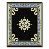 Black Persian Medallion Area Rug with Gold Floral Blue Border