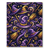 ODIKA Washable Halloween Area Rug - Purple & Gold Witch Hat Spooky Low Pile Non-Slip Rug